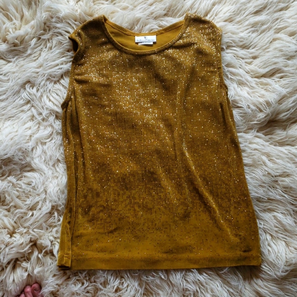 Sleeveless Scooped-Neck Vintage Shell | Gold with Tiny Silver Sequins | Size S
